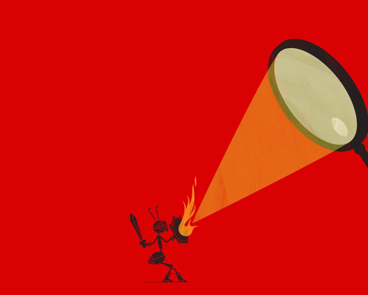 Муравей защищается от луча, красный фон