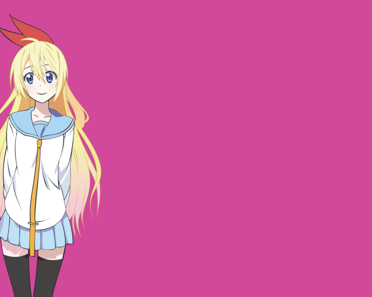 Блондинка аниме Nisekoi, розовый фон