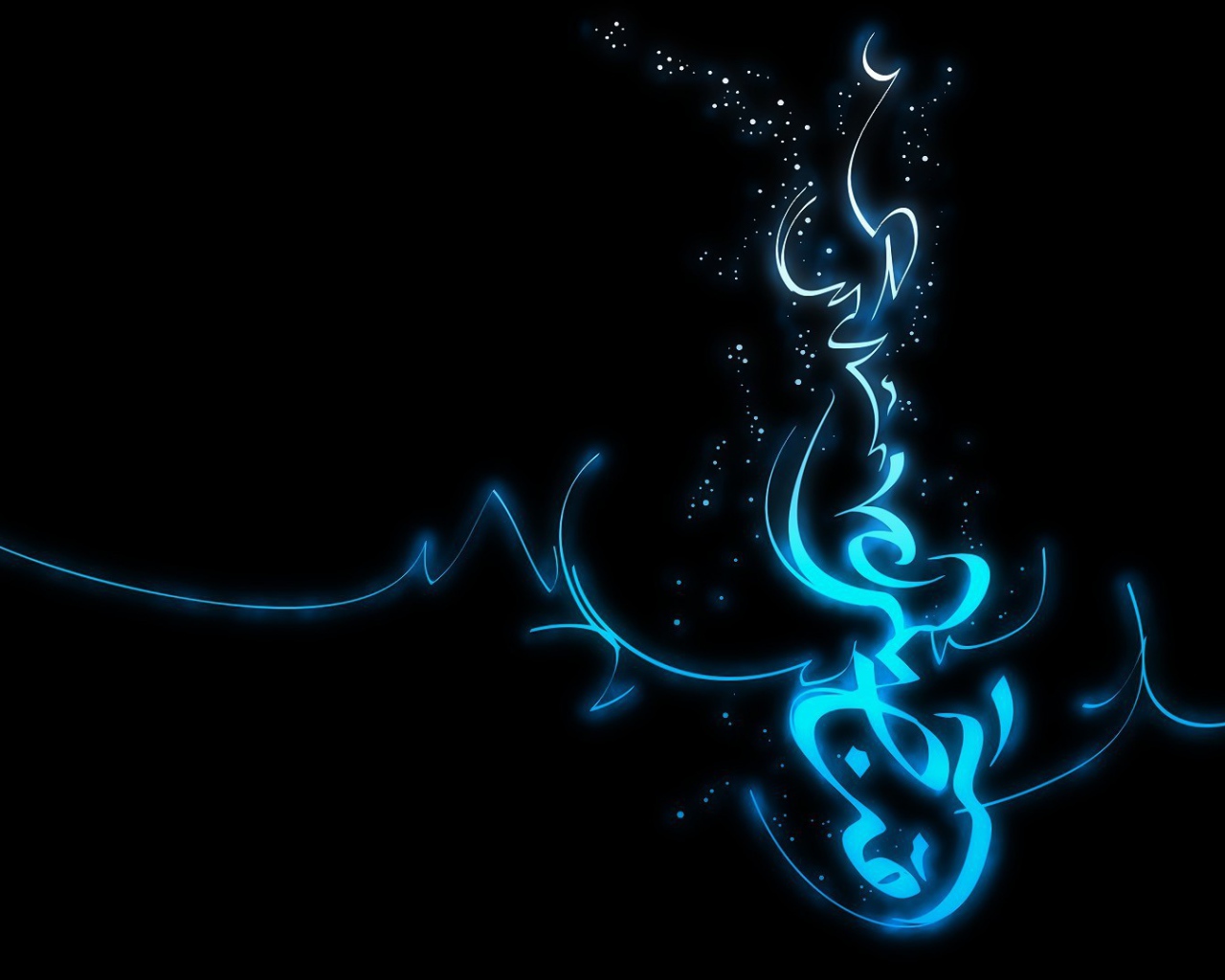 Голубая неоновая надпись, черный фон