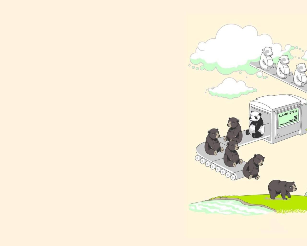 Небесная фабрика медведей, светлый фон