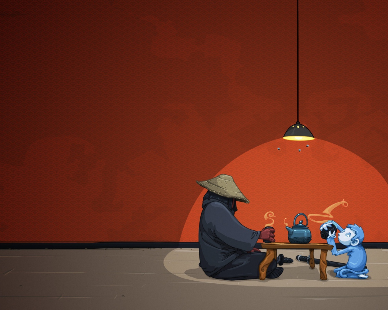 Китайское чаепитие, оранжевый фон