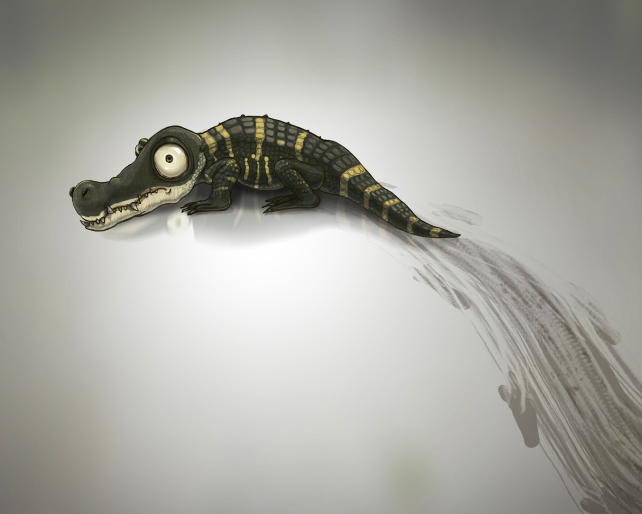 Крокодил оставил след на сером фоне