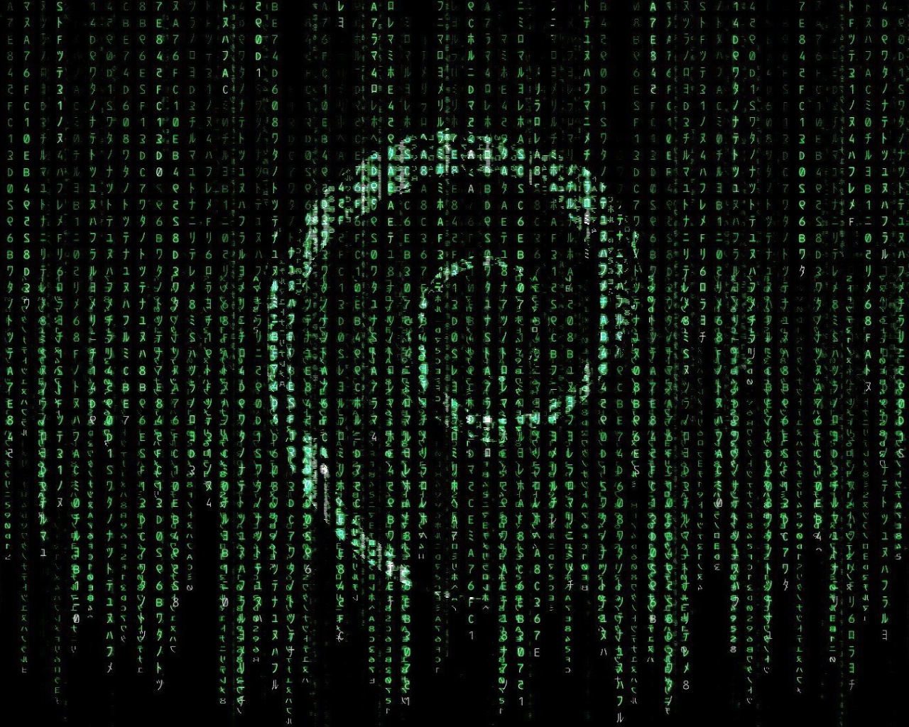 Символ Debian на фоне матрицы