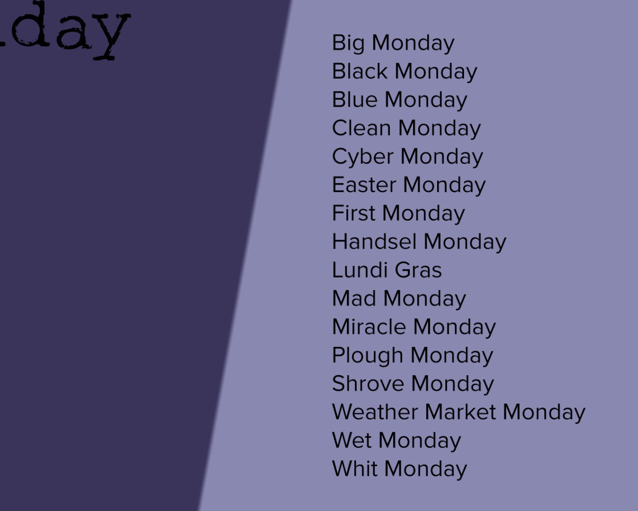 Описание понедельника на английском языке