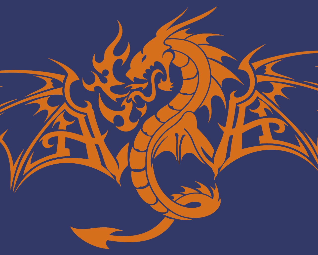 Дракон на синем фоне, стиль трибал