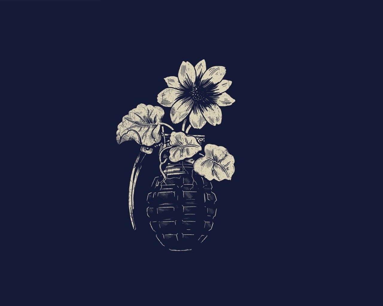 Цветок в гранате, синий фон