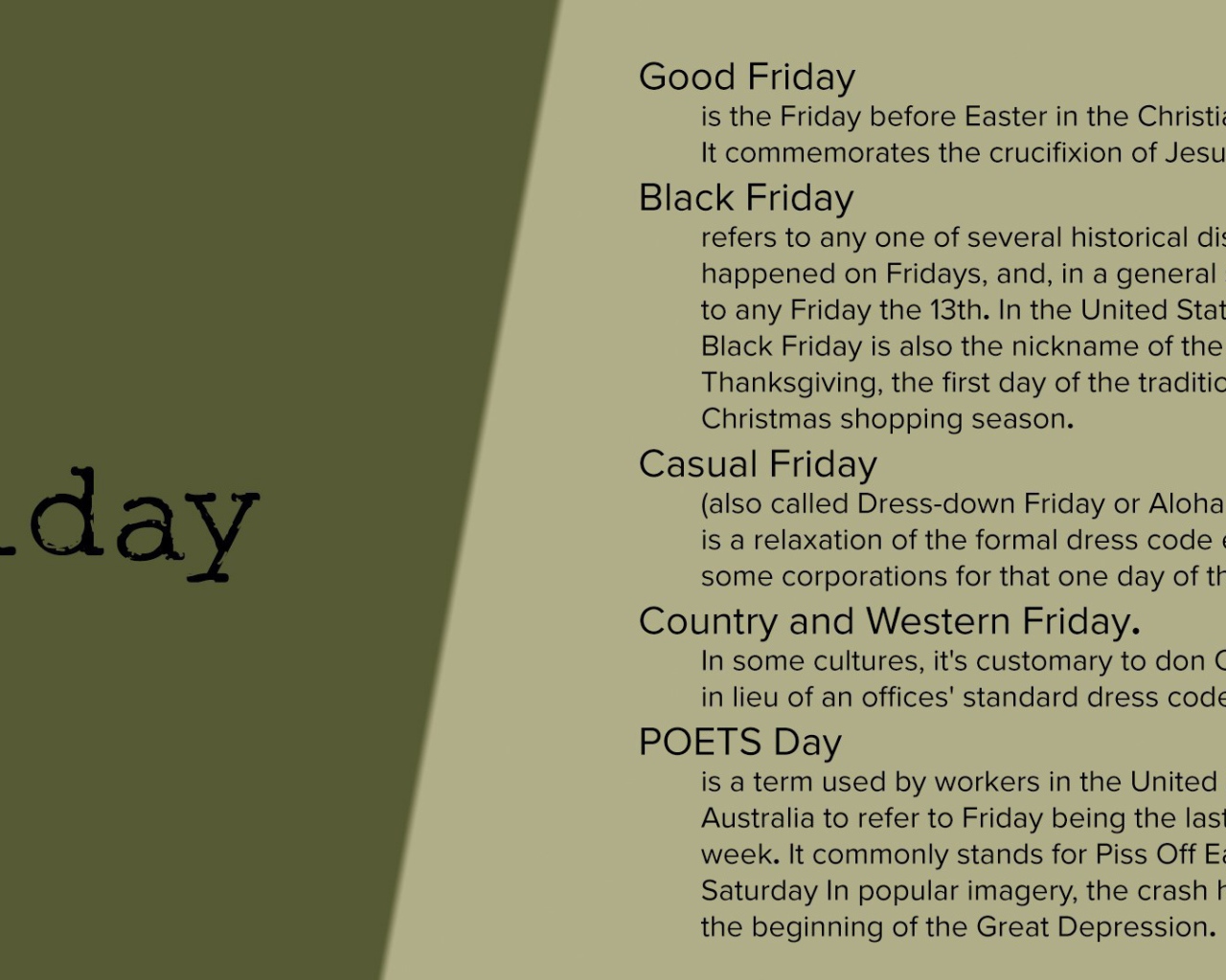 Описание пятницы на английском языке