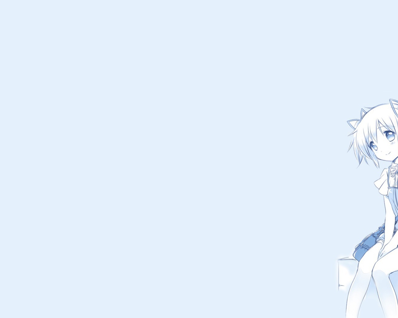Девушка из аниме Mahou Shoujo Madoka, голубой фон