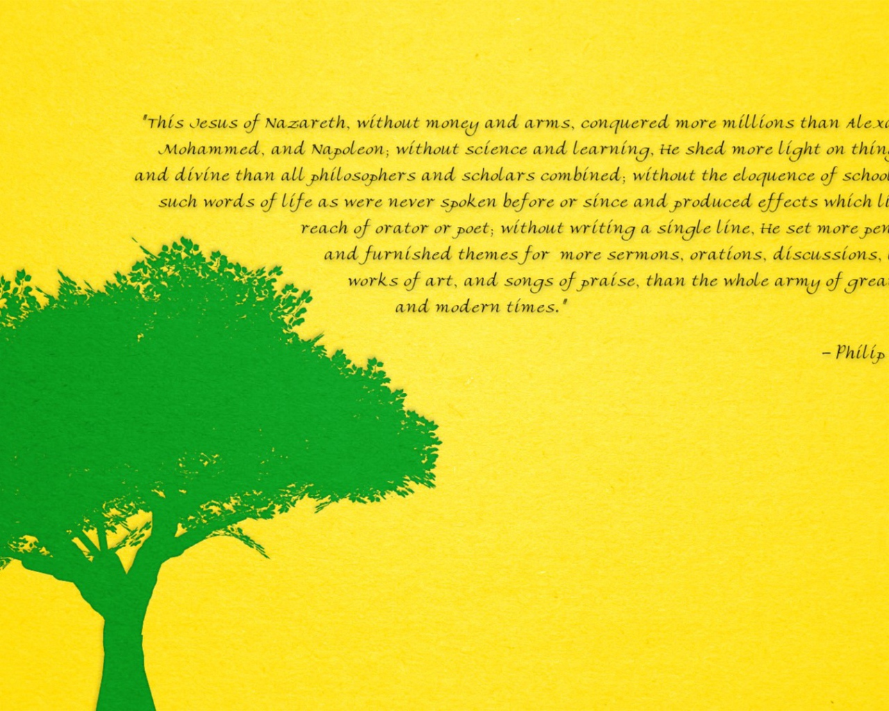 Зеленое дерево на желтом фоне