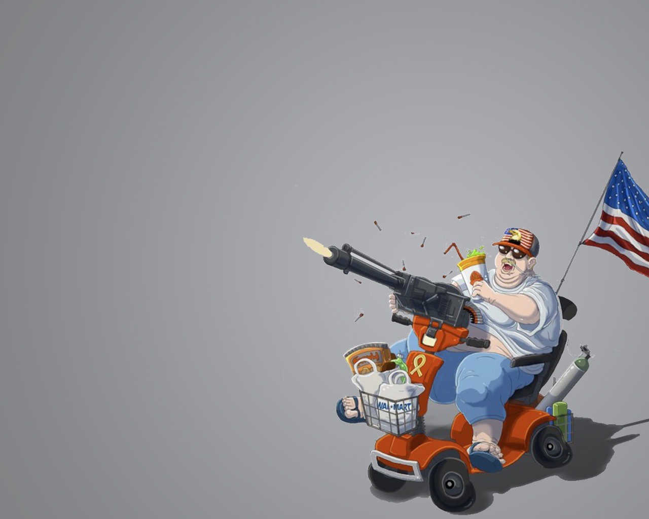 Пулеметчик с флагом, серый фон