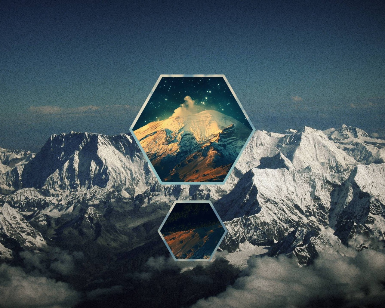 Шестиугольники на фоне гор