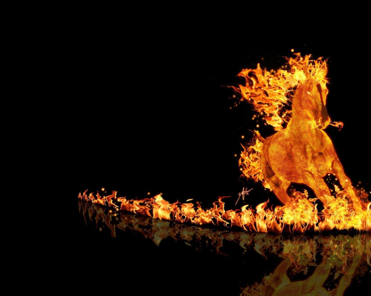 Конь из огня, черный фон