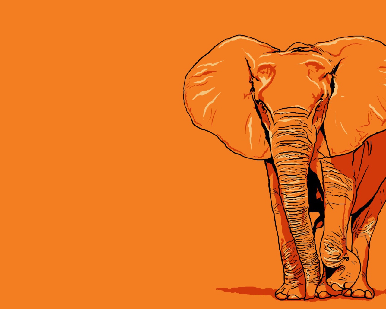 Изображение слона, оранжевый фон