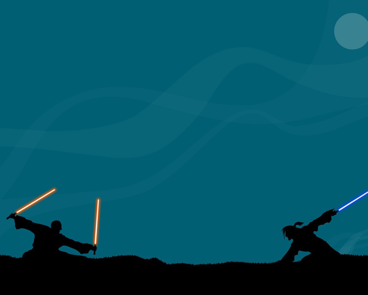 Бой на световых мечах, голубой фон