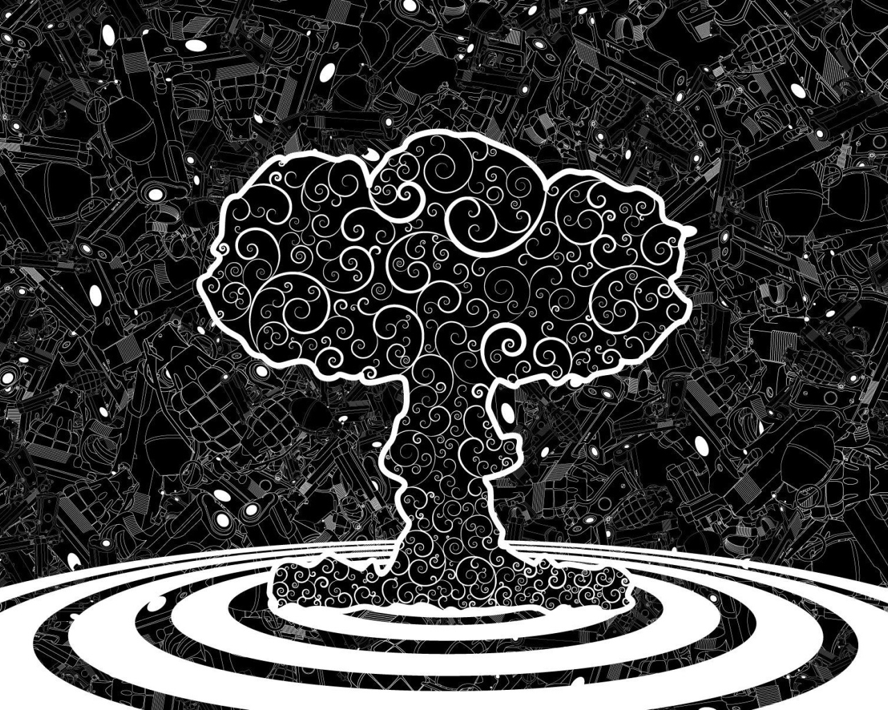 Монохромное абстрактное изображение атомного взрыва