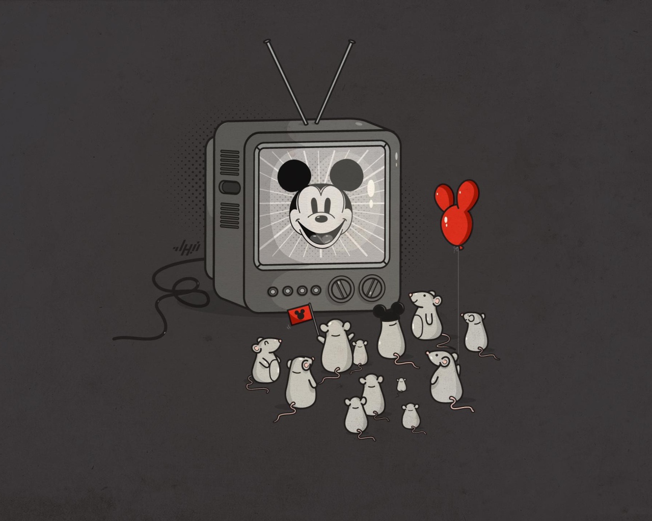 Мышки смотрят мультфильм с Микки-Маусом