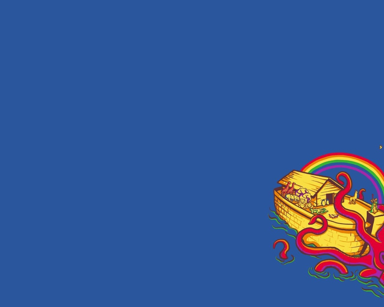 Осьминог и Ноев ковчег, голубой фон