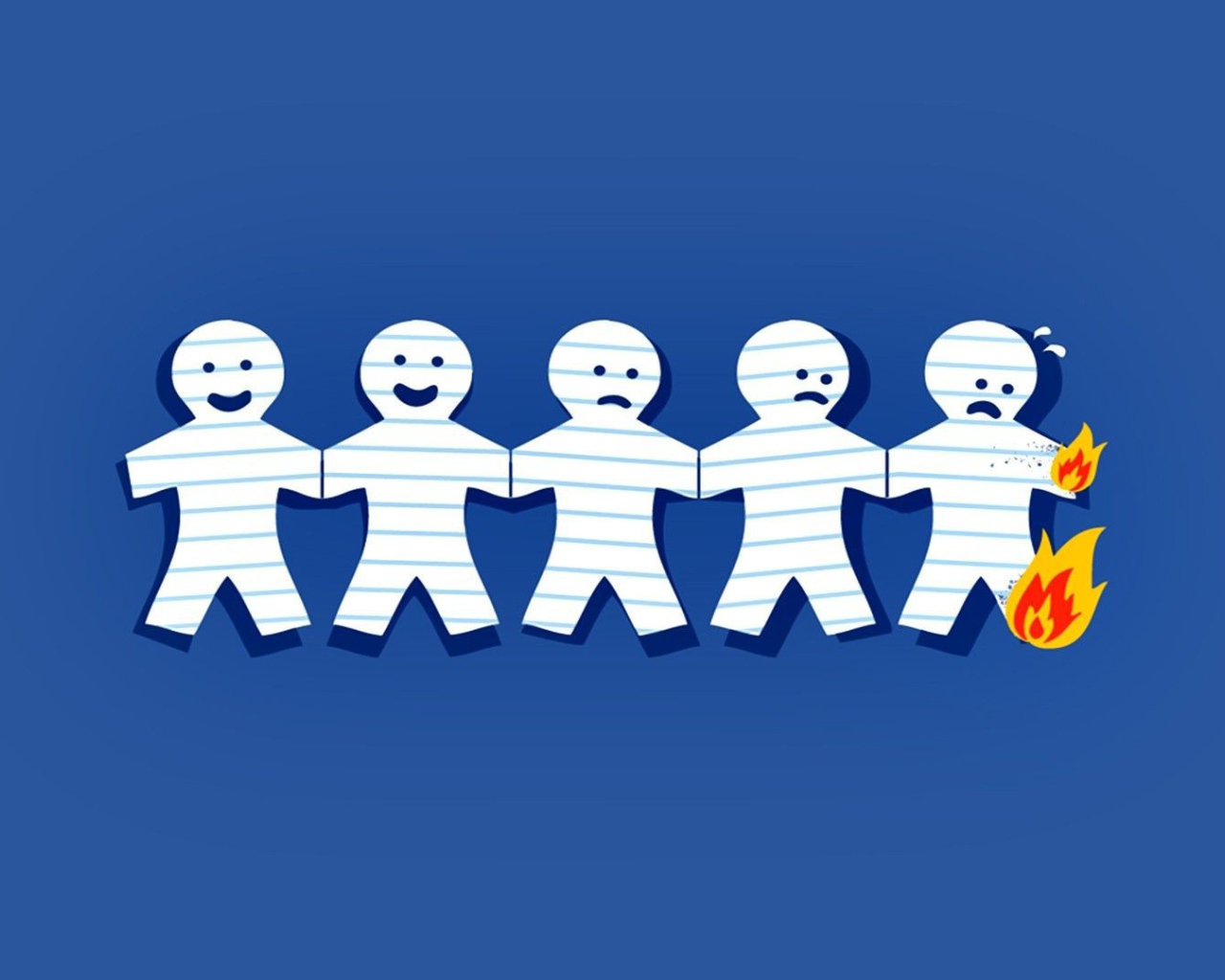 Человечки из бумаги, синий фон