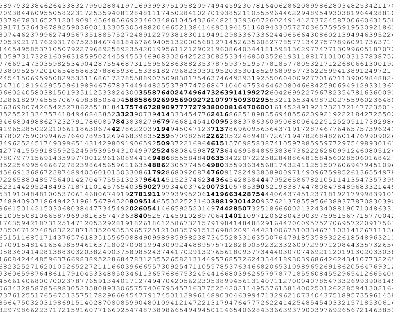 Число ПИ, цифры на белом фоне