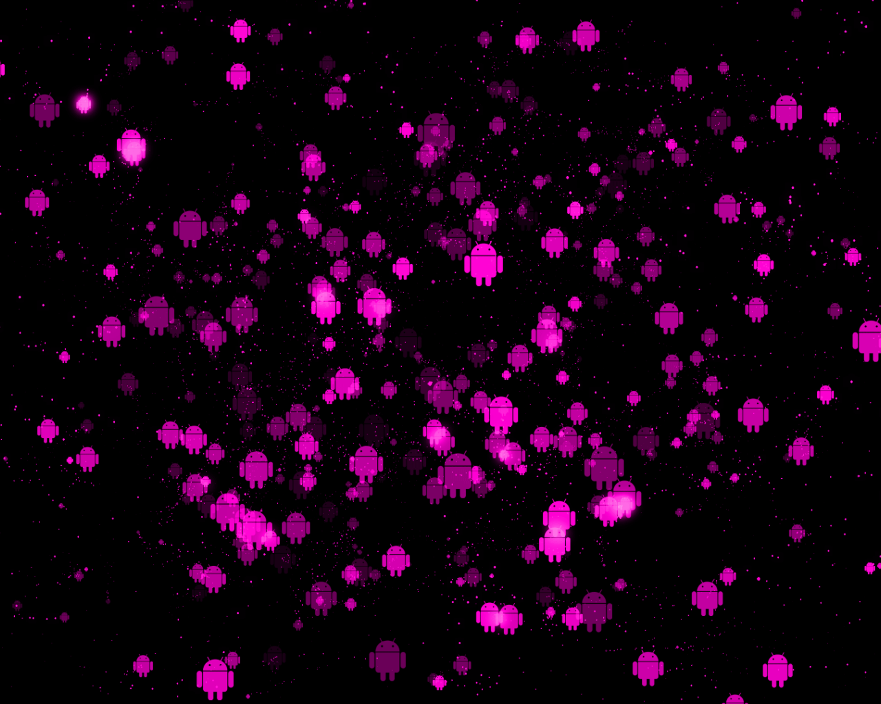 Розовые фигурки Андроида на черном фоне