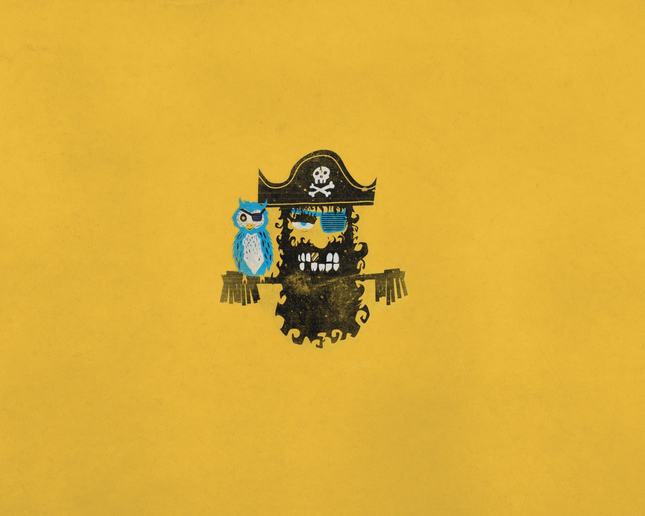 Пират и попугай, желтый фон