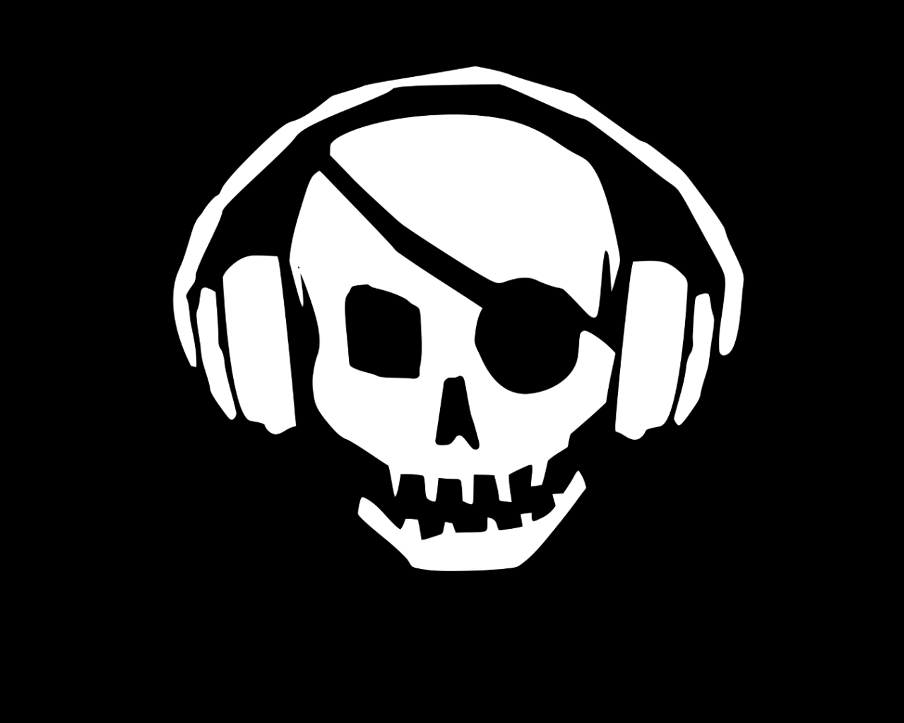 Череп пирата в наушниках, черный фон