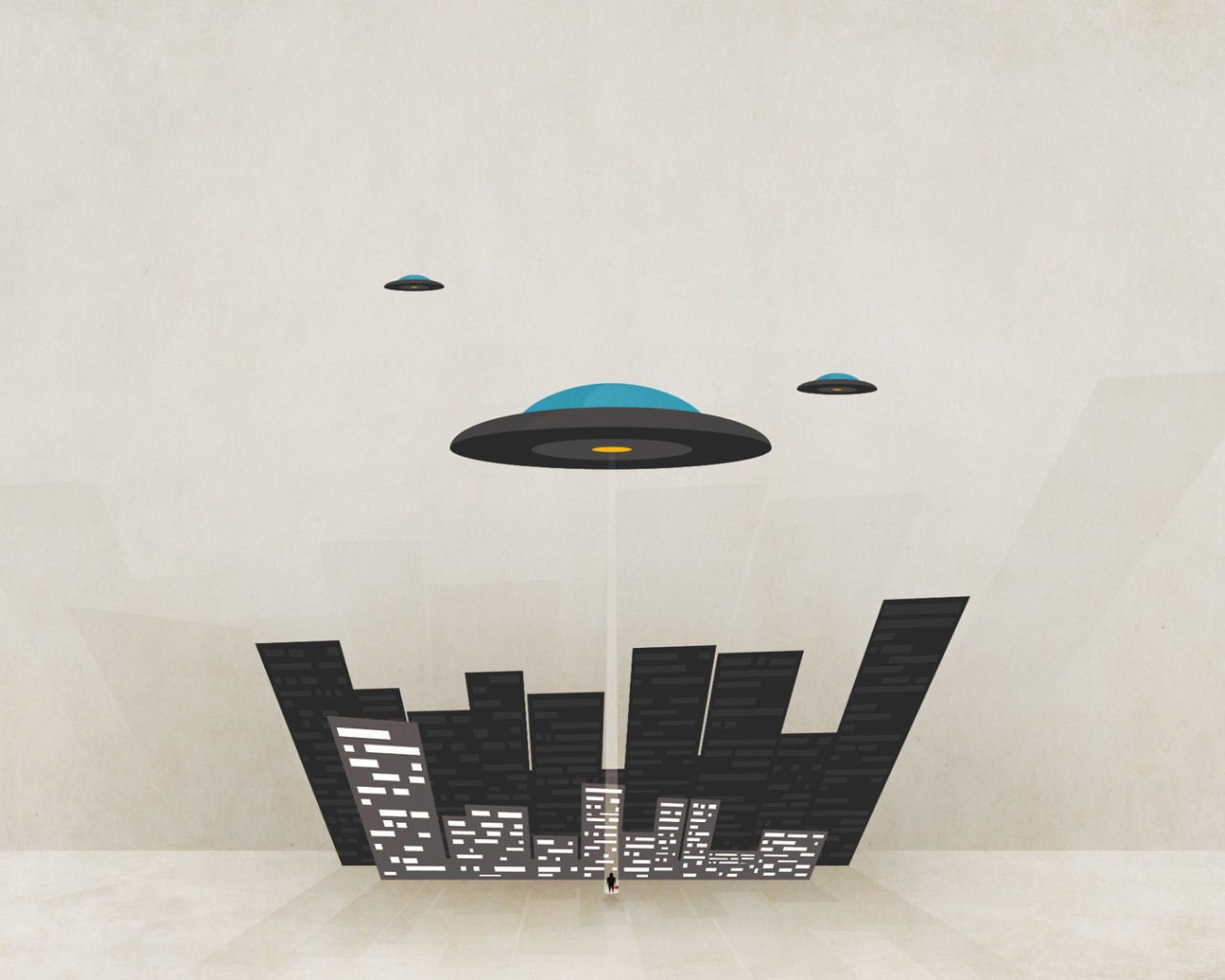 Тарелки НЛО над городом, фон