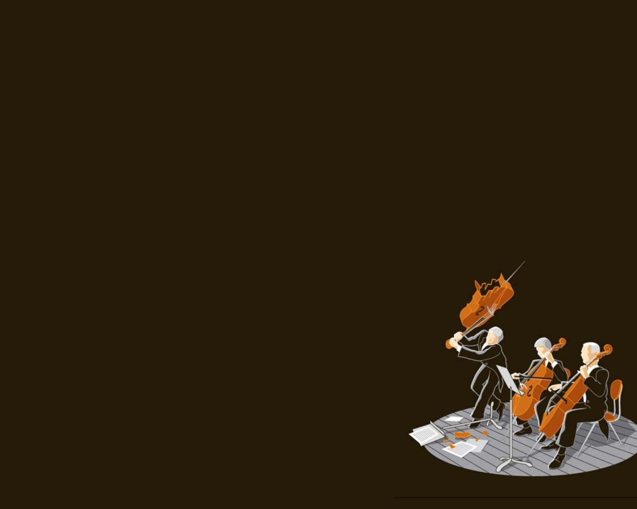 Игра на виолончелях, коричневый фон