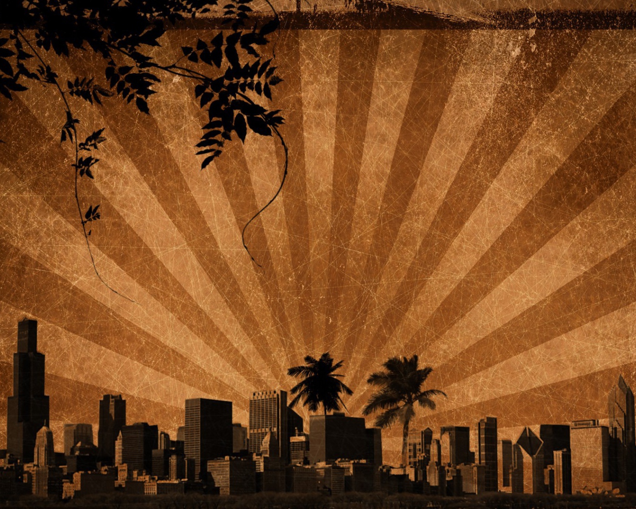 Лучи солнца над городом, фон