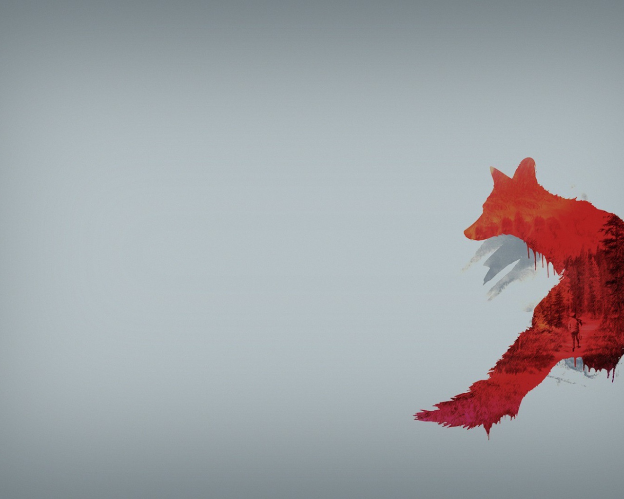 Красная лиса, серый фон