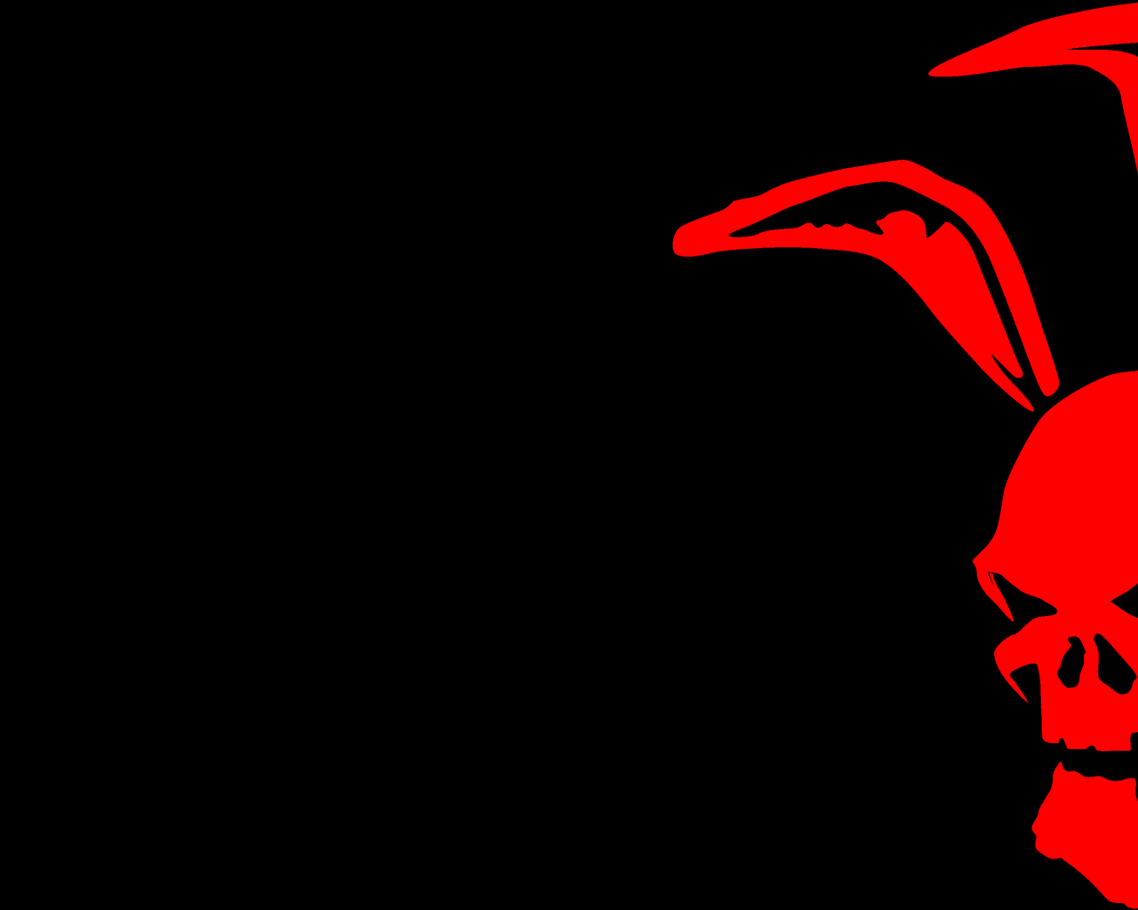 Красный череп с заячьими ушами на черном фоне