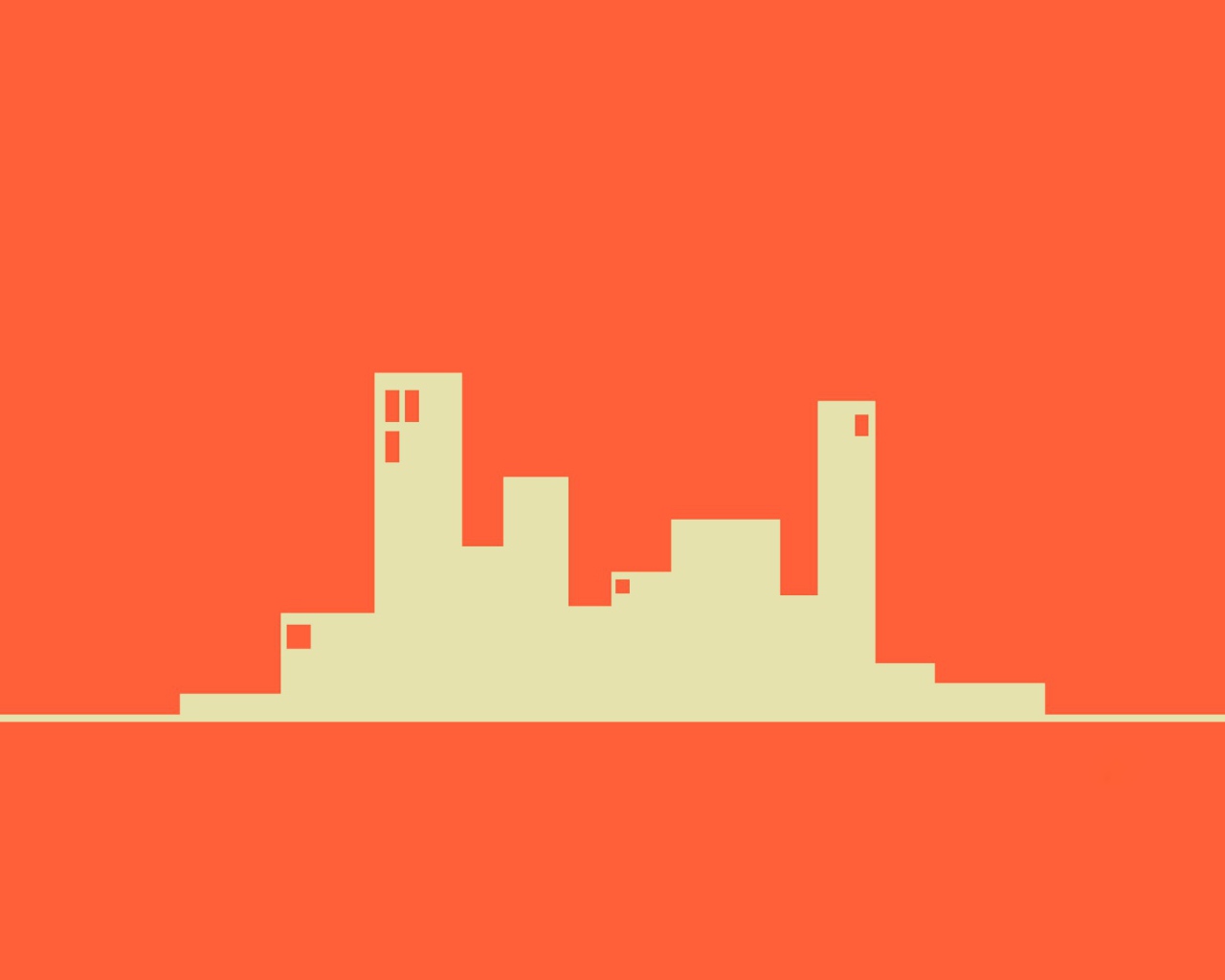 Силуэты зданий, оранжевый фон