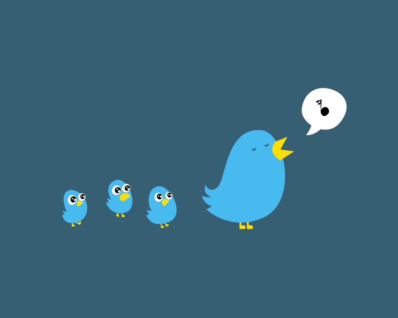 Поющая птичка, синий фон