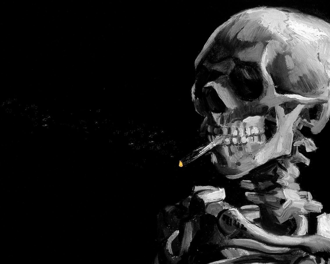 Скелет курильщика на черном фоне