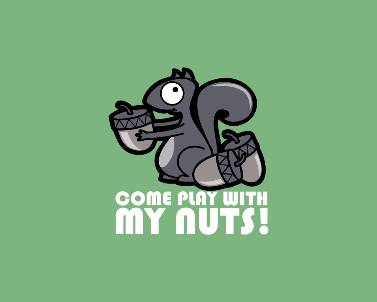 Squirrel with nuts on a green background