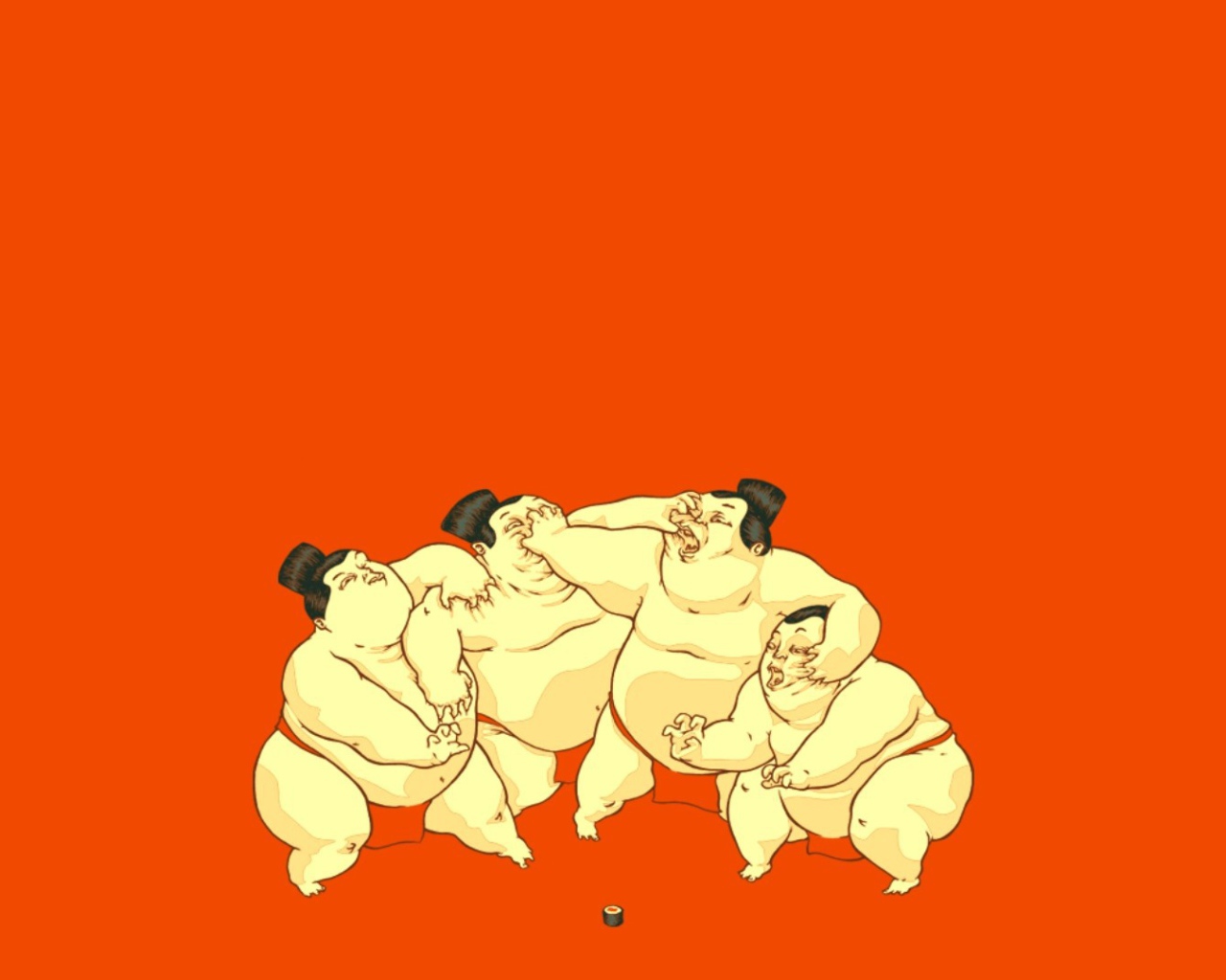 Сумоисты, оранжевый фон