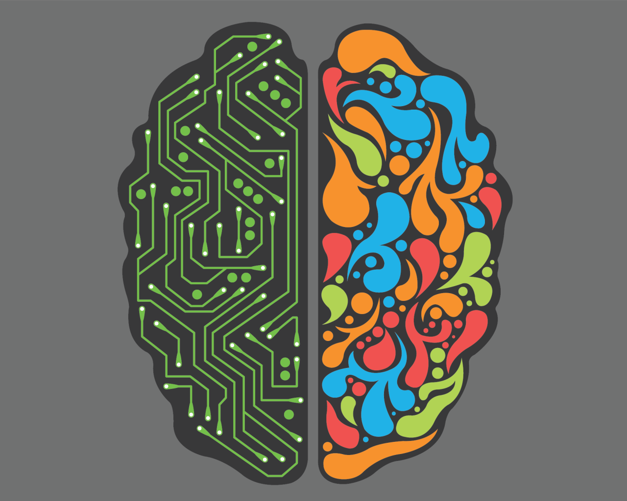 Электронная схема мозга, серый фон