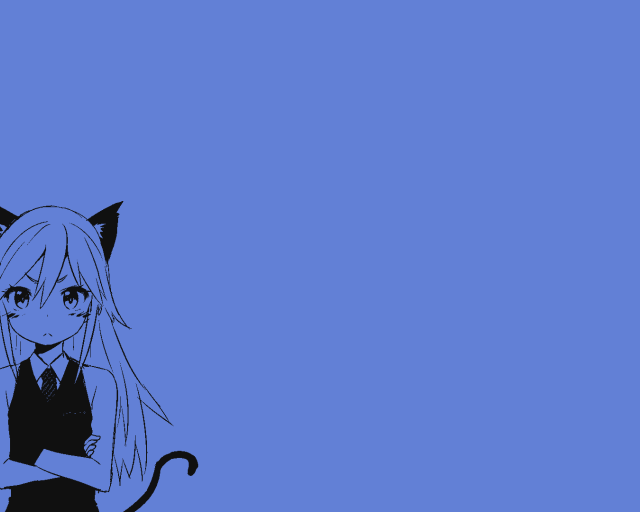 Девушка кошка, аниме голубой фон