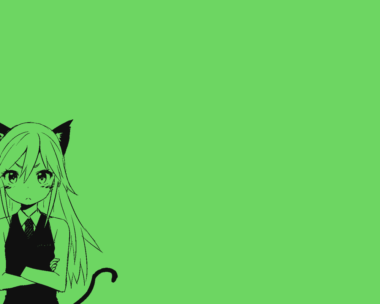 Девушка кошка, аниме зеленый фон