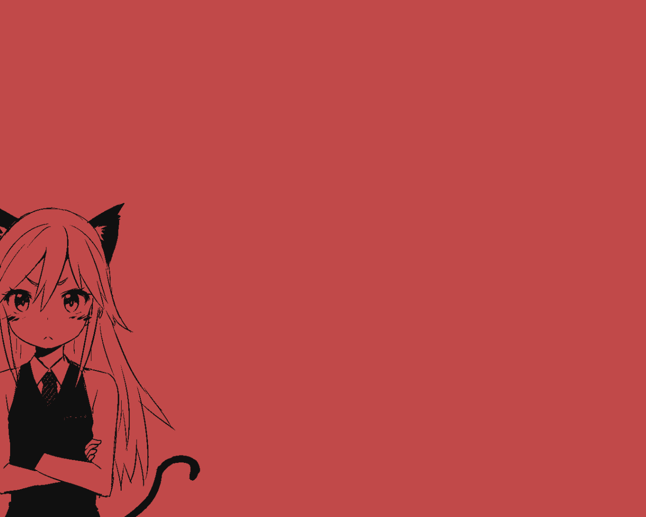 Девушка кошка, аниме красный фон