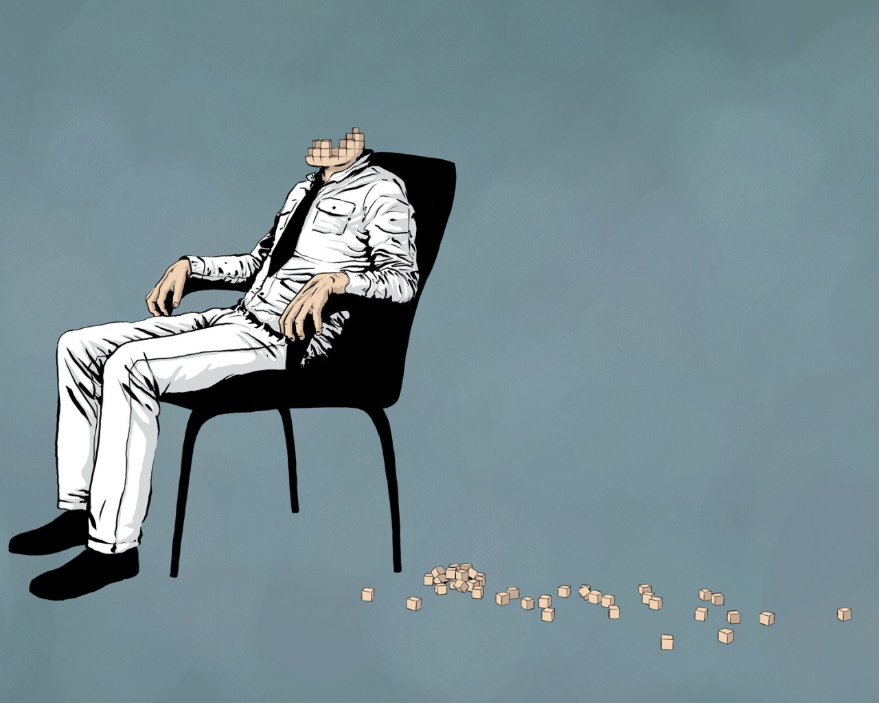 У мужчины рассыпалась голова, голубой фон