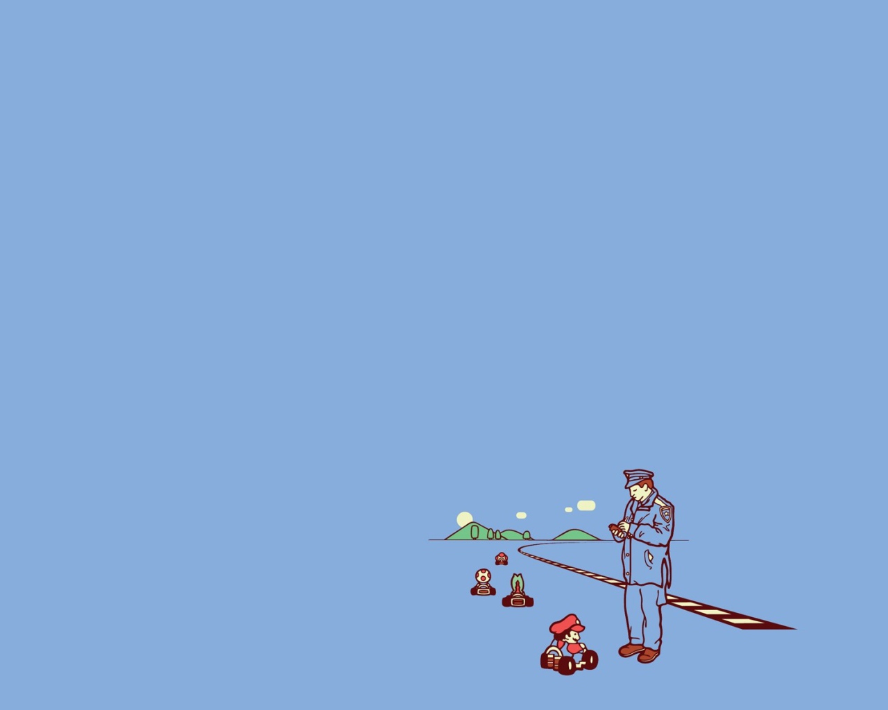 Полицейский остановил Марио на дороге, фон