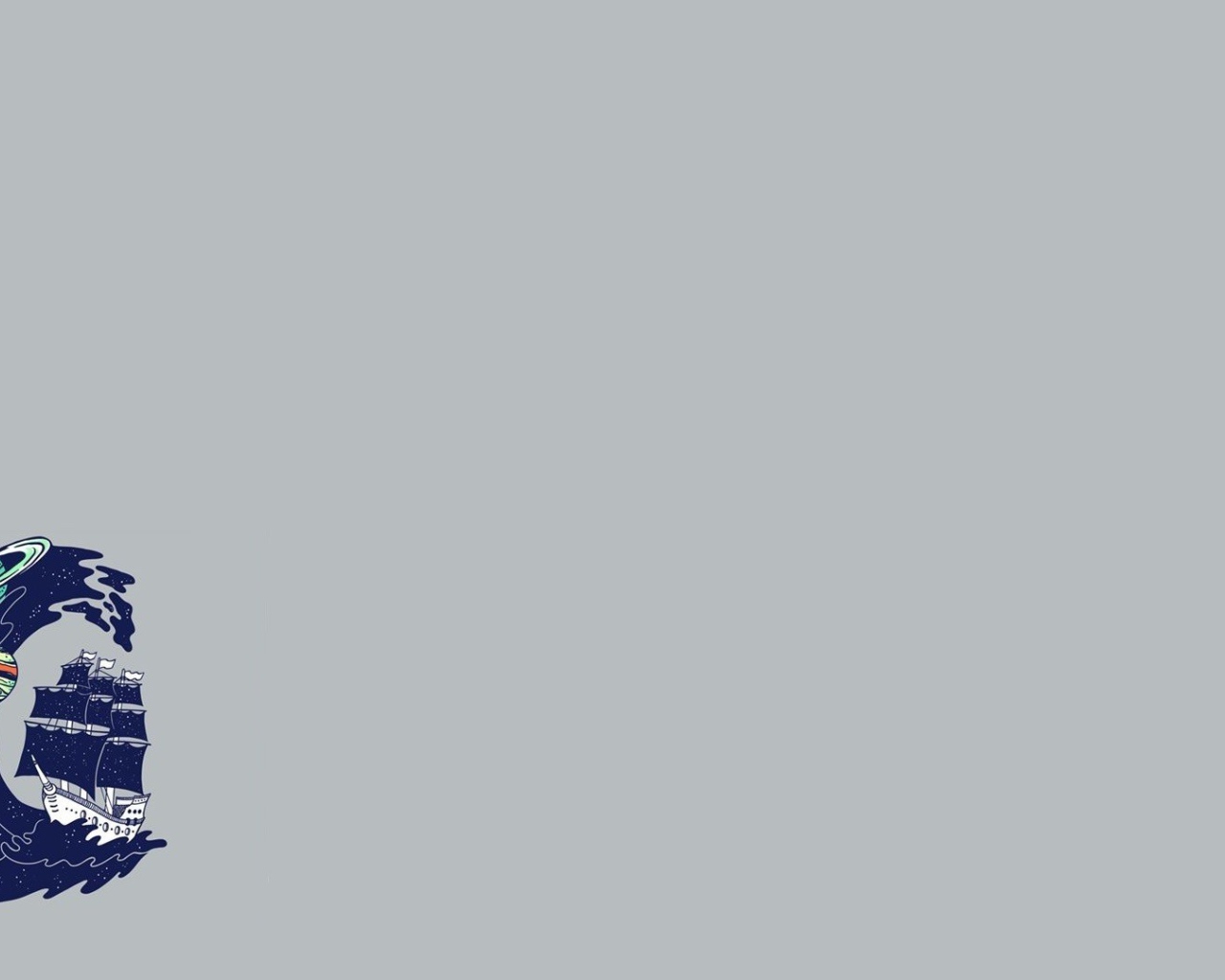 Волна захлестывает корабль, серый фон