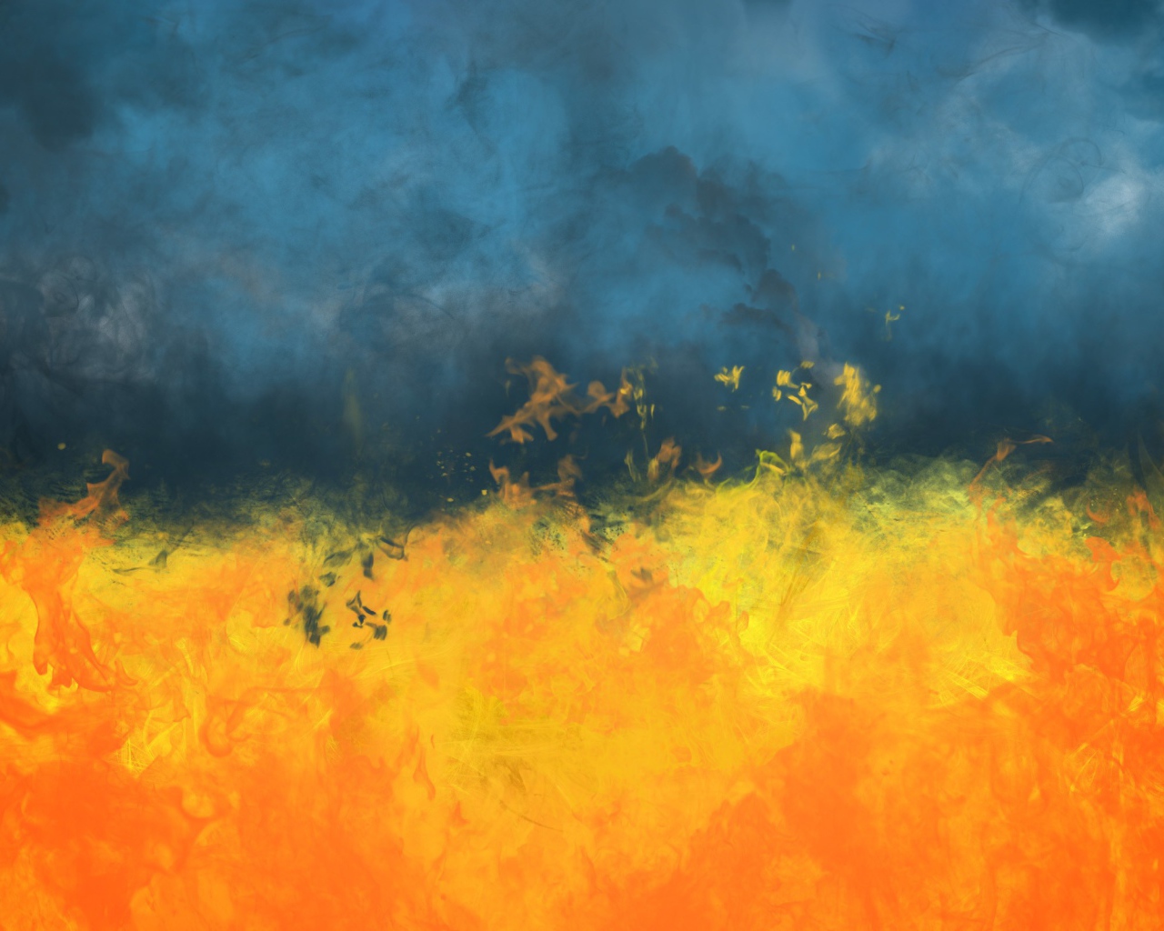 Желтое пламя и синий дым