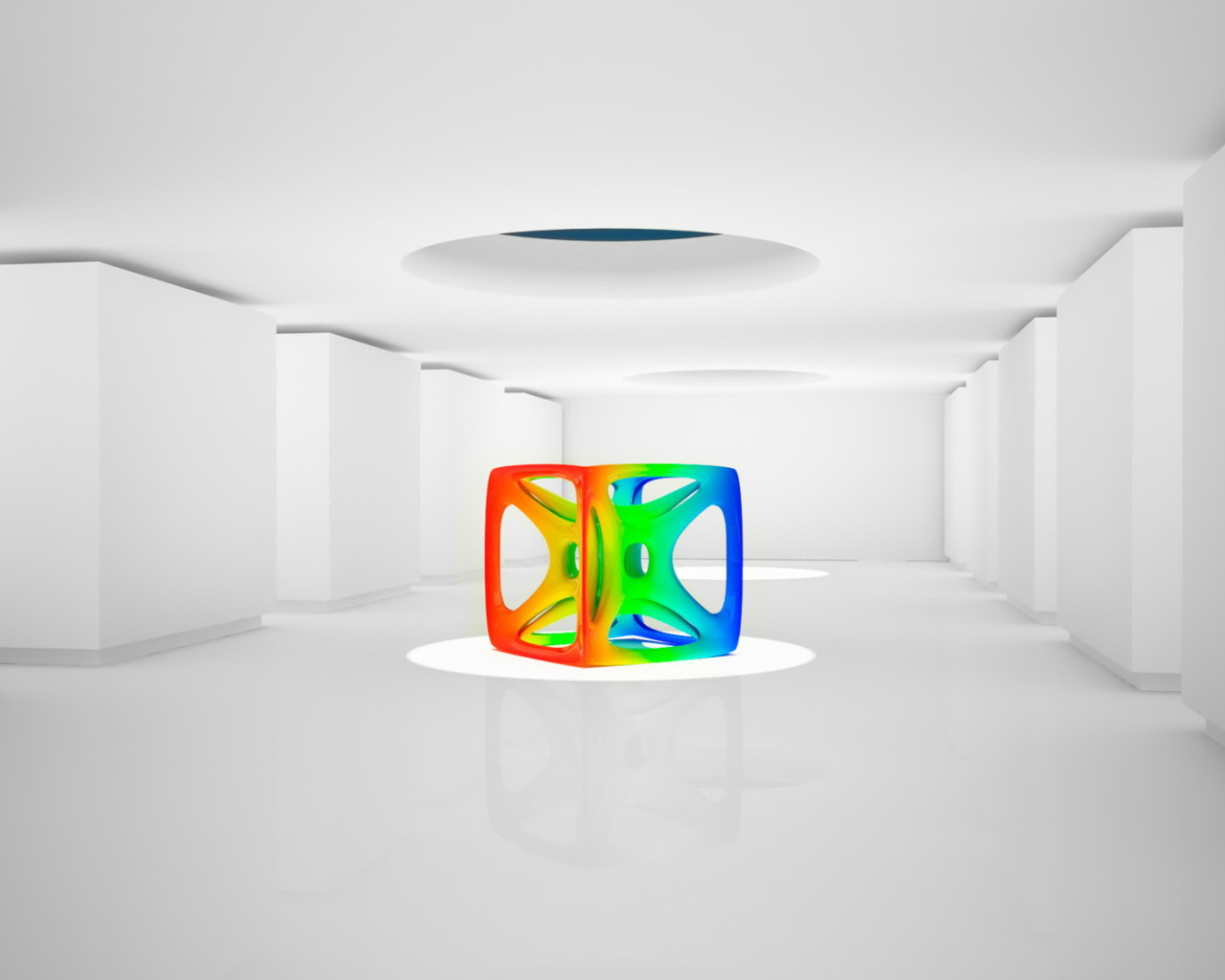 Трех цветная фигура в белой комнате