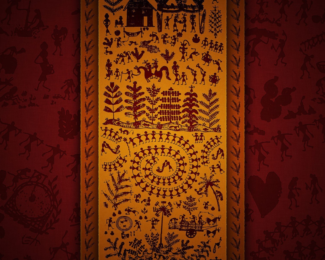 Традиционные орнаменты, красный фон