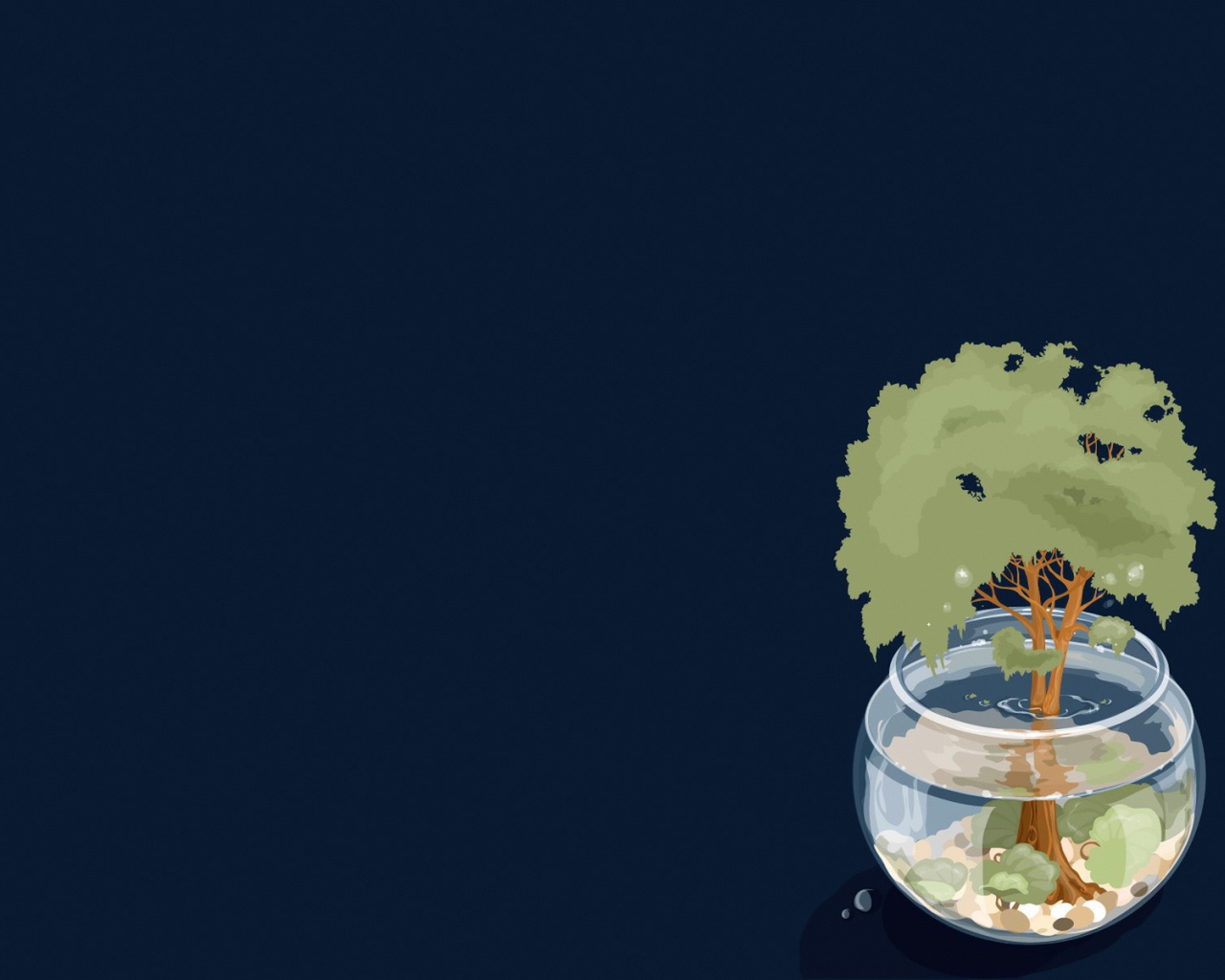 Дерево в аквариуме, синий фон