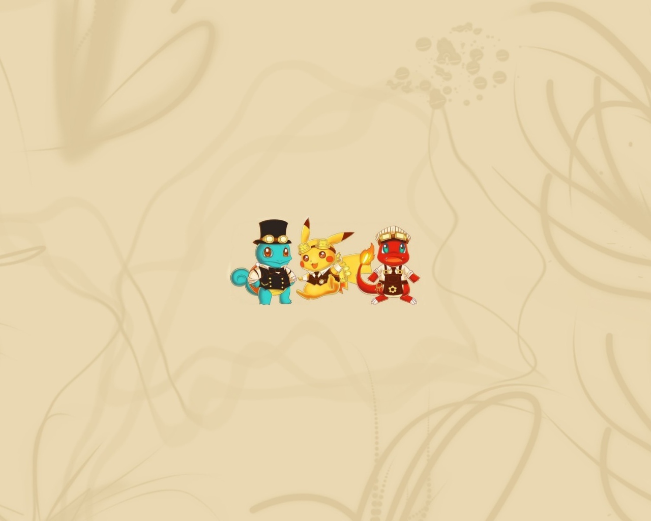 Трио покемонов, бежевый фон