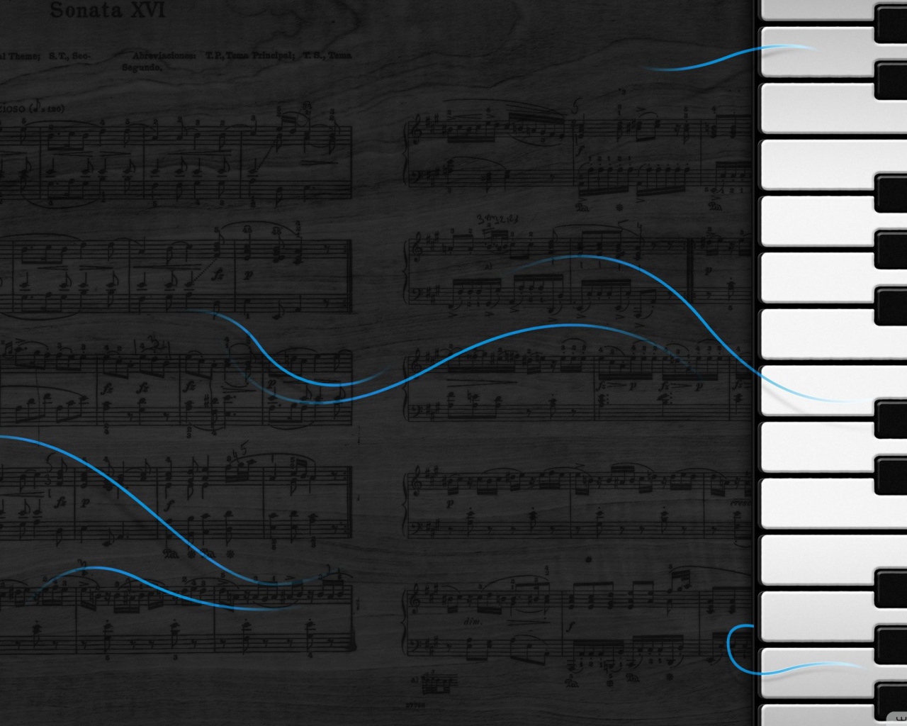 Волны музыки пианино на фоне нот