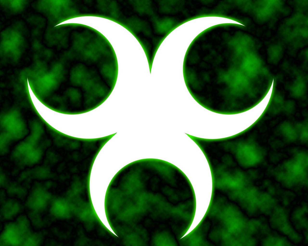 Белый знак био опасности на зеленом фоне